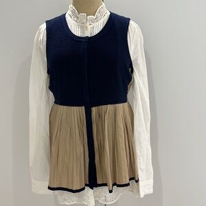 ANTHROPOLOGIE KNIT VEST &  EYELET CREAM TOP
